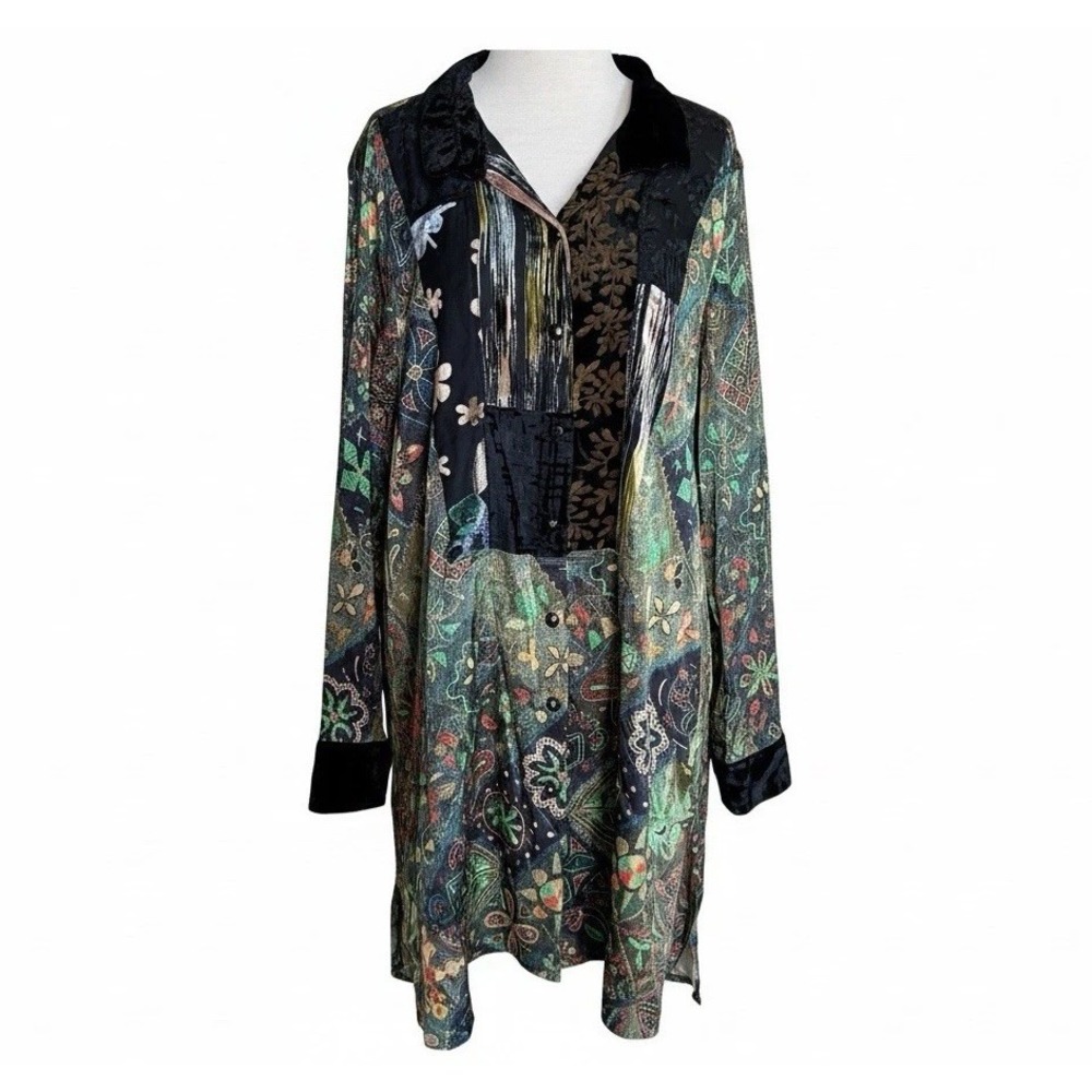 John Mark Abstract Boho Art To Wear Tunic Floral Long Sleeve Women's Size Large